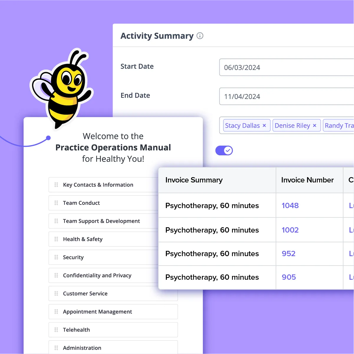Zanda practice management software dashboard showing reports and analytics
